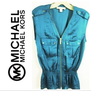 Michael Kors Teal w/ Gold Zipper Peplum top #E13